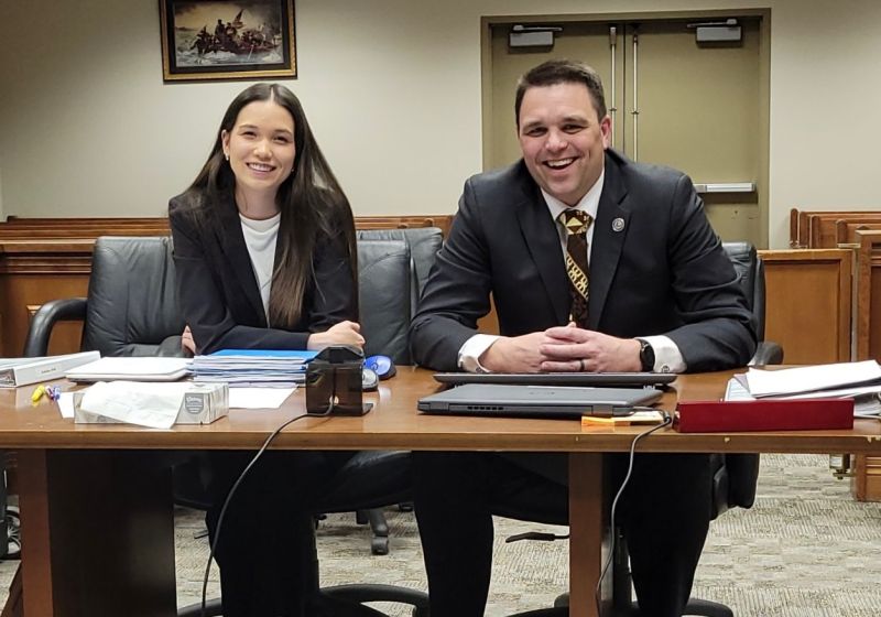 Photo of extern student, Sondra, with Senior Deputy District Attorney, Jason Gunnell