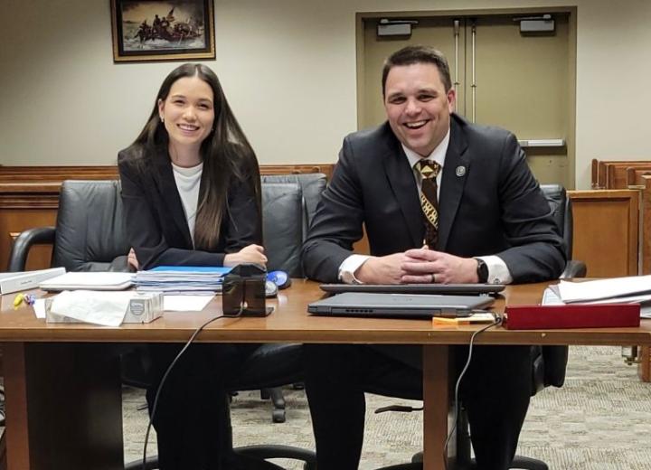 Photo of extern student, Sondra, with Senior Deputy District Attorney, Jason Gunnell